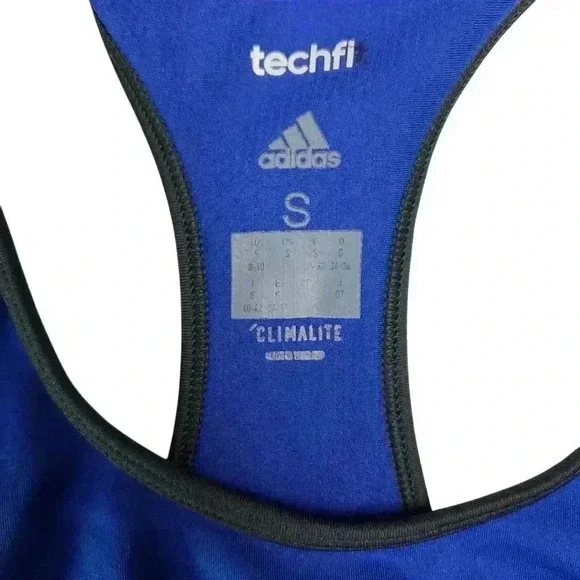 adidas Racerback Blue Sports Bra ClimaLite Metallic Logo Women's Small - Picture 3 of 5